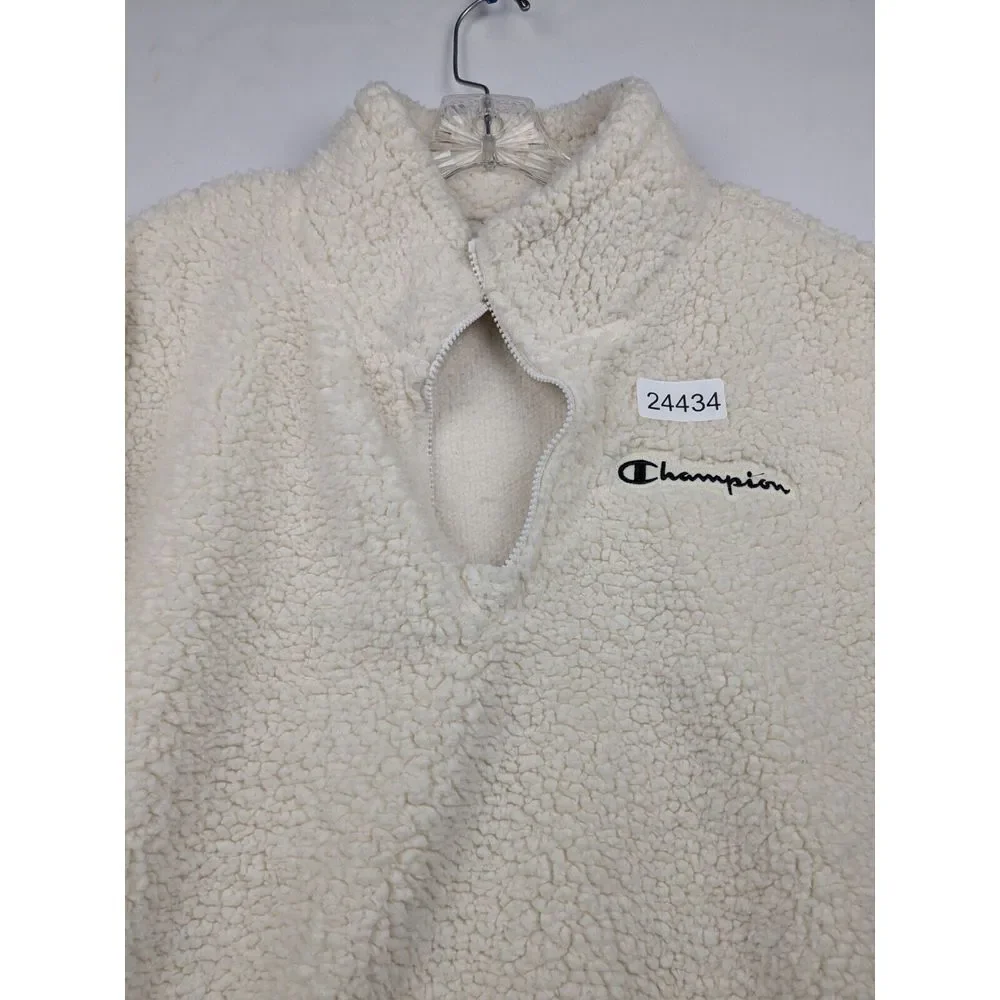 Champion Sherpa Jacket Women's Large Ivory 100% Polyester Authentic Quarter Zip - Picture 2 of 9